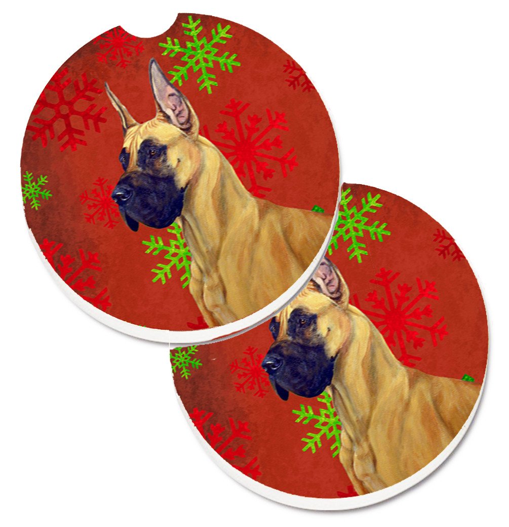 Great Dane Red and Green Snowflakes Holiday Christmas Set of 2 Cup Holder Car Coasters LH9310CARC by Caroline&#39;s Treasures