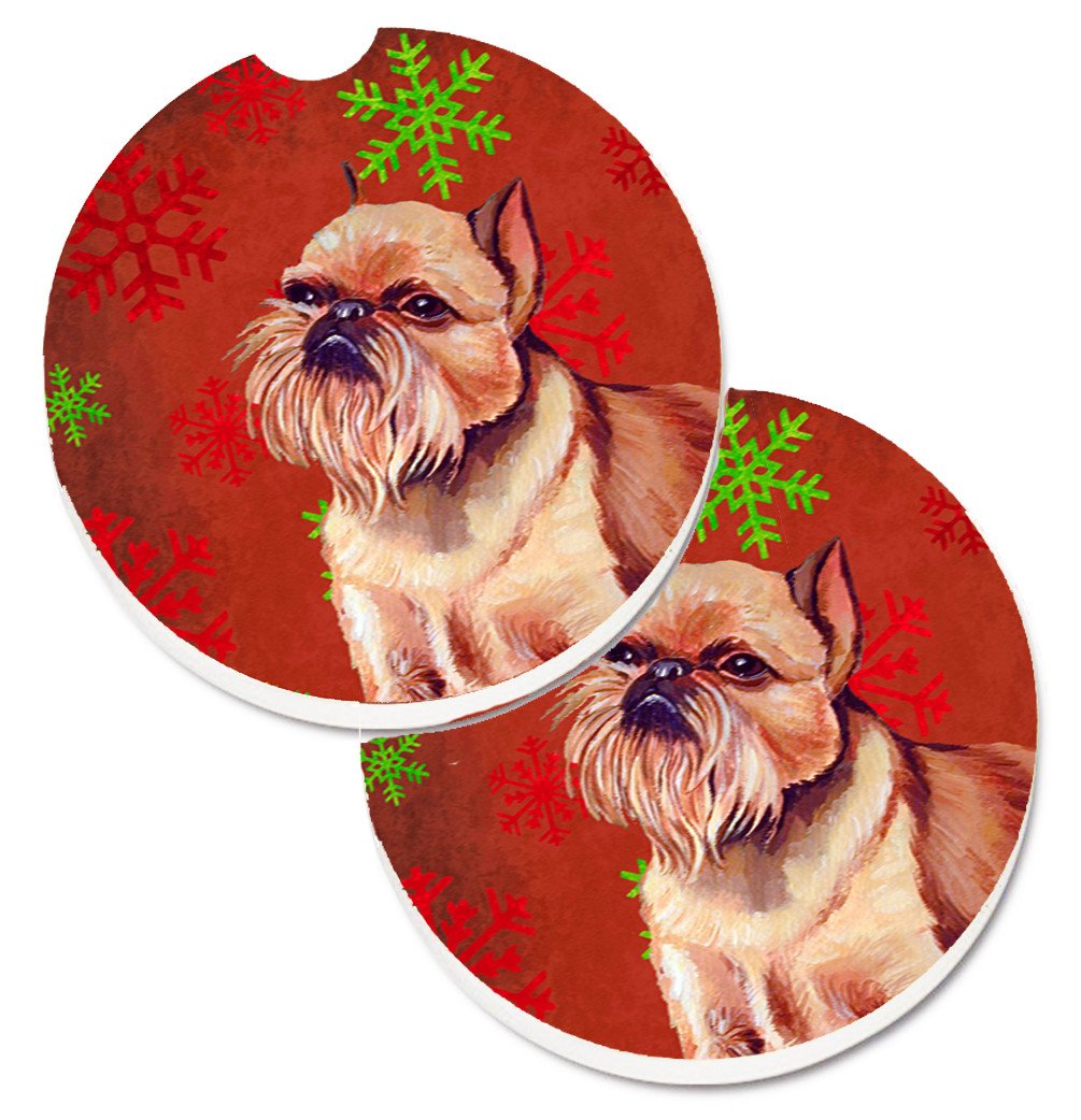 Brussels Griffon Red and Green Snowflakes Holiday Christmas Set of 2 Cup Holder Car Coasters LH9314CARC by Caroline's Treasures