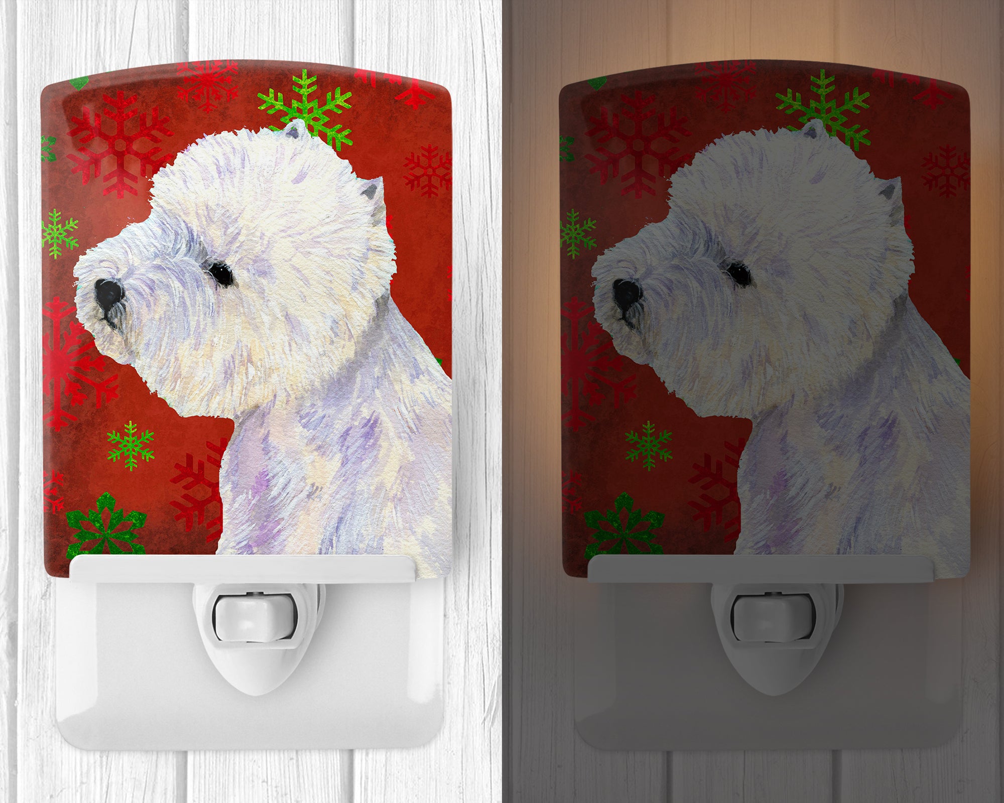 Westie Red and Green Snowflakes Holiday Christmas Ceramic Night Light LH9315CNL - the-store.com