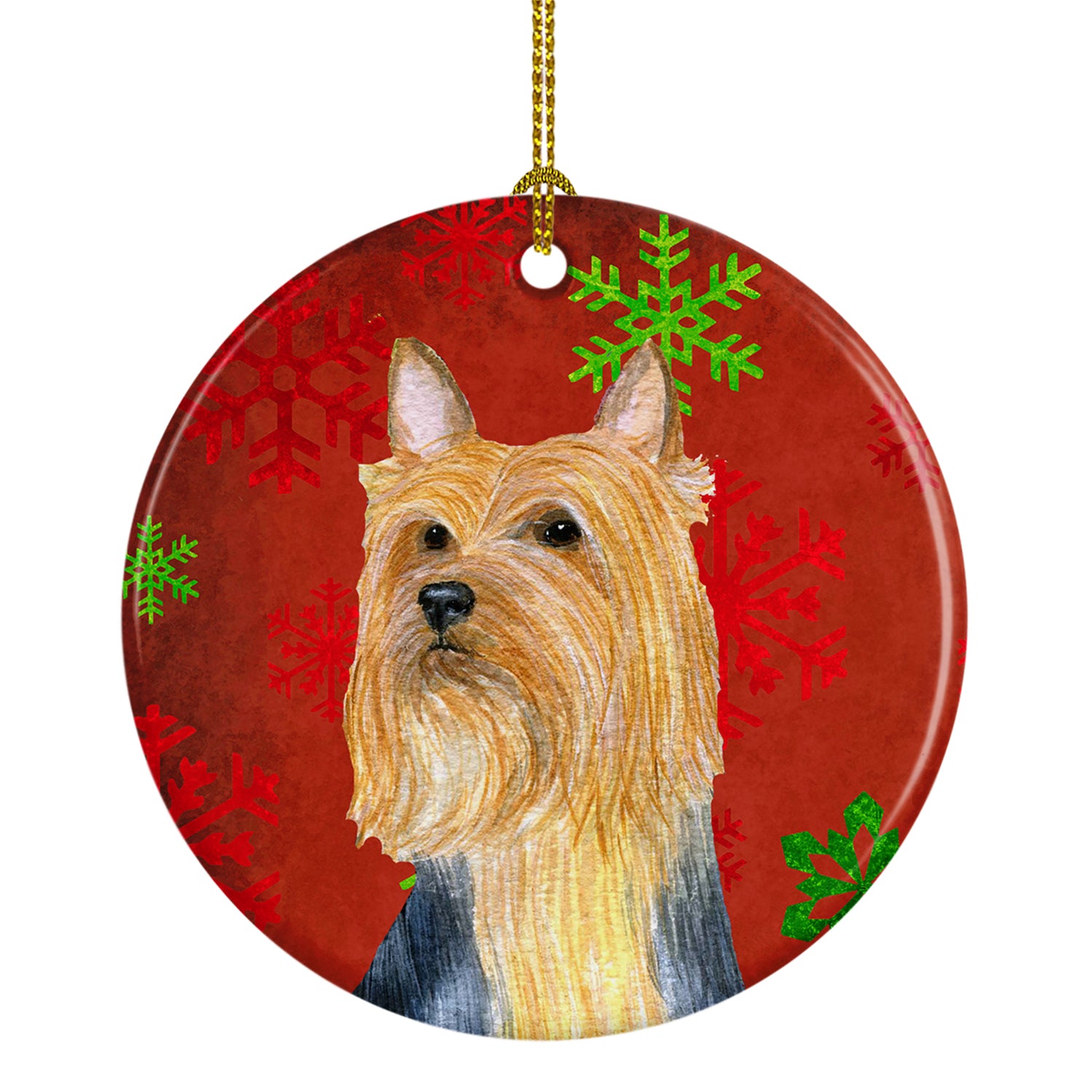 Silky Terrier Red Snowflake Holiday Christmas Ceramic Ornament LH9316 - the-store.com