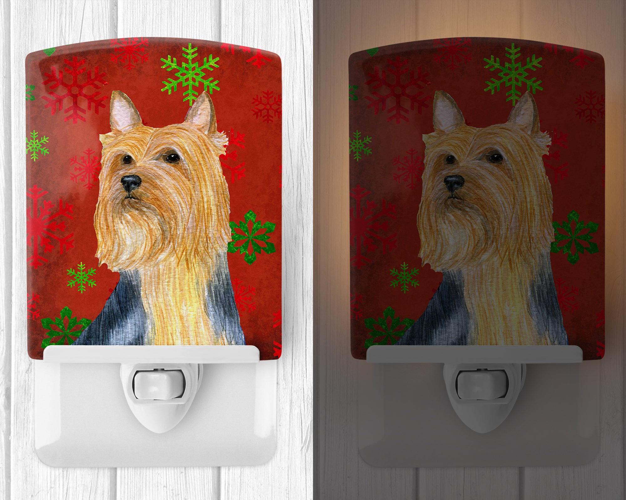 Silky Terrier Red Green Snowflake Holiday Christmas Ceramic Night Light LH9316CNL - the-store.com