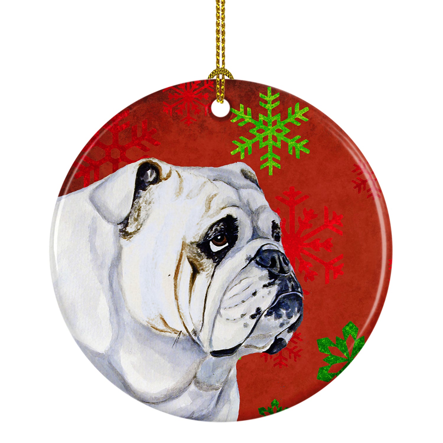 Bulldog English Red Snowflake Holiday Christmas Ceramic Ornament LH9319 - the-store.com