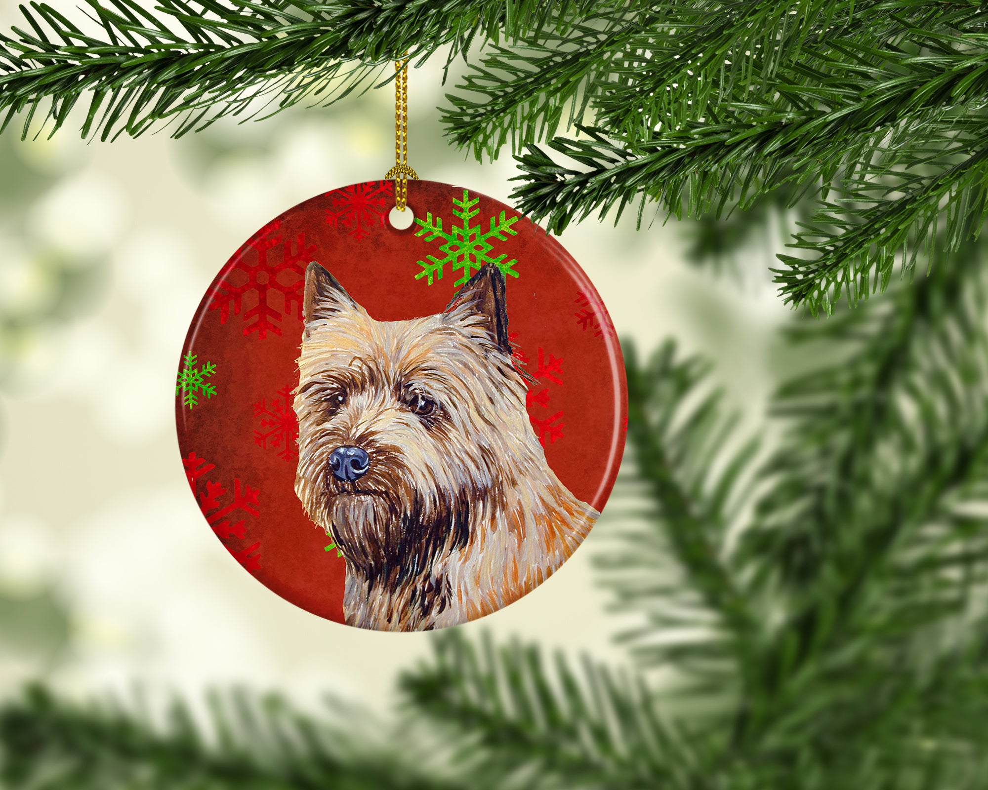 Cairn Terrier Red Snowflake Holiday Christmas Ceramic Ornament LH9320 - the-store.com