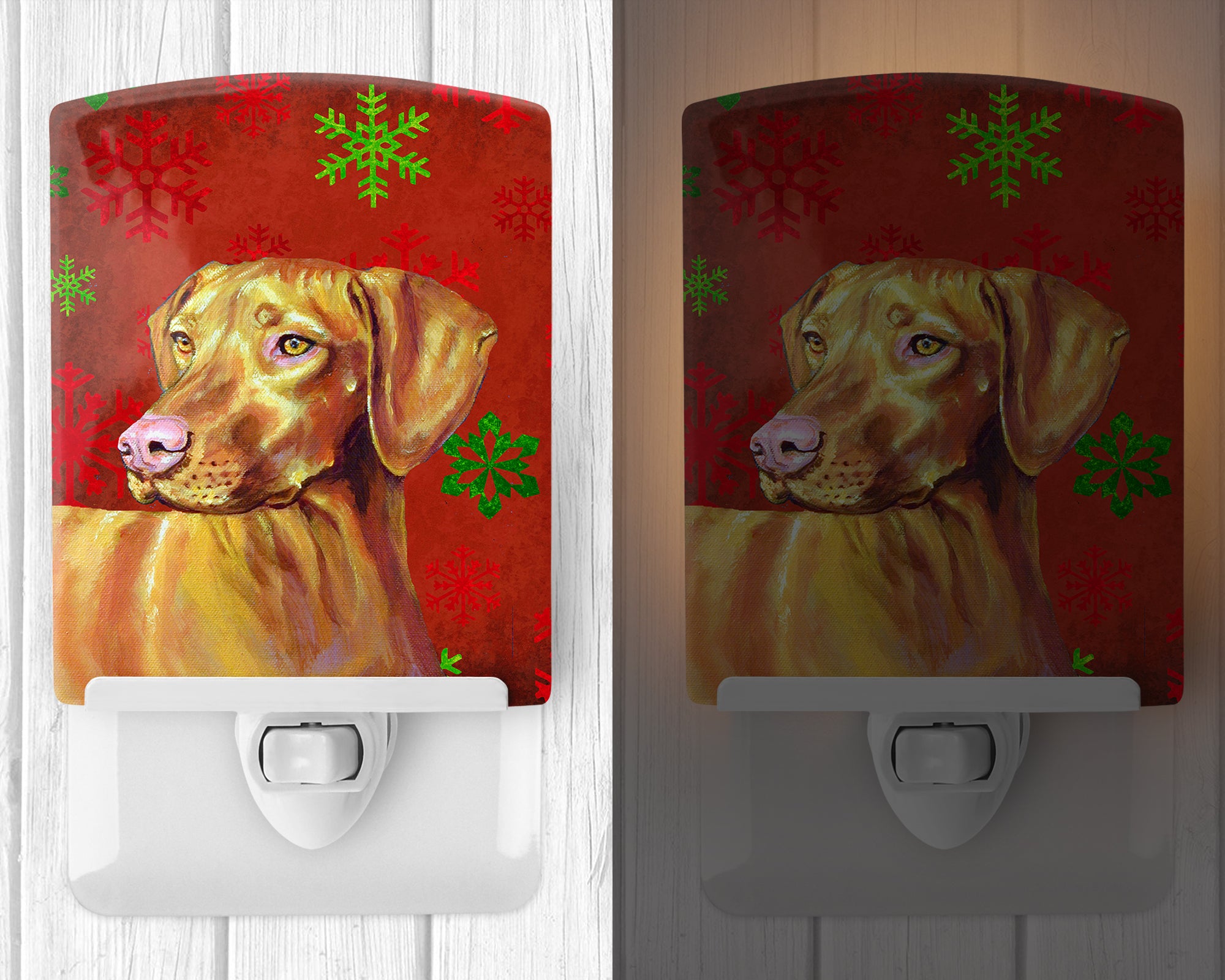 Vizsla Red and Green Snowflakes Holiday Christmas Ceramic Night Light LH9325CNL - the-store.com