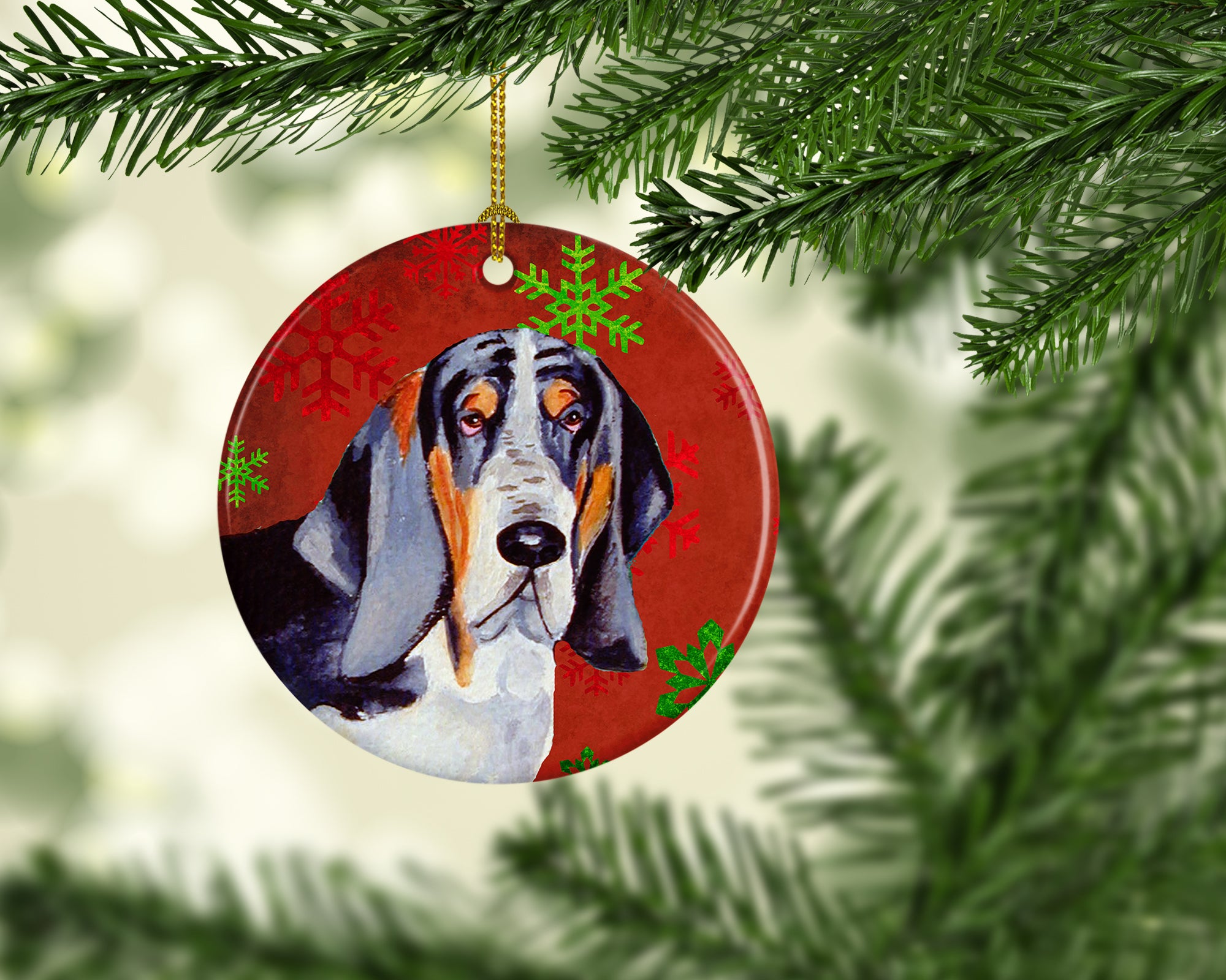 Basset Hound Red Snowflake Holiday Christmas Ceramic Ornament LH9327 - the-store.com
