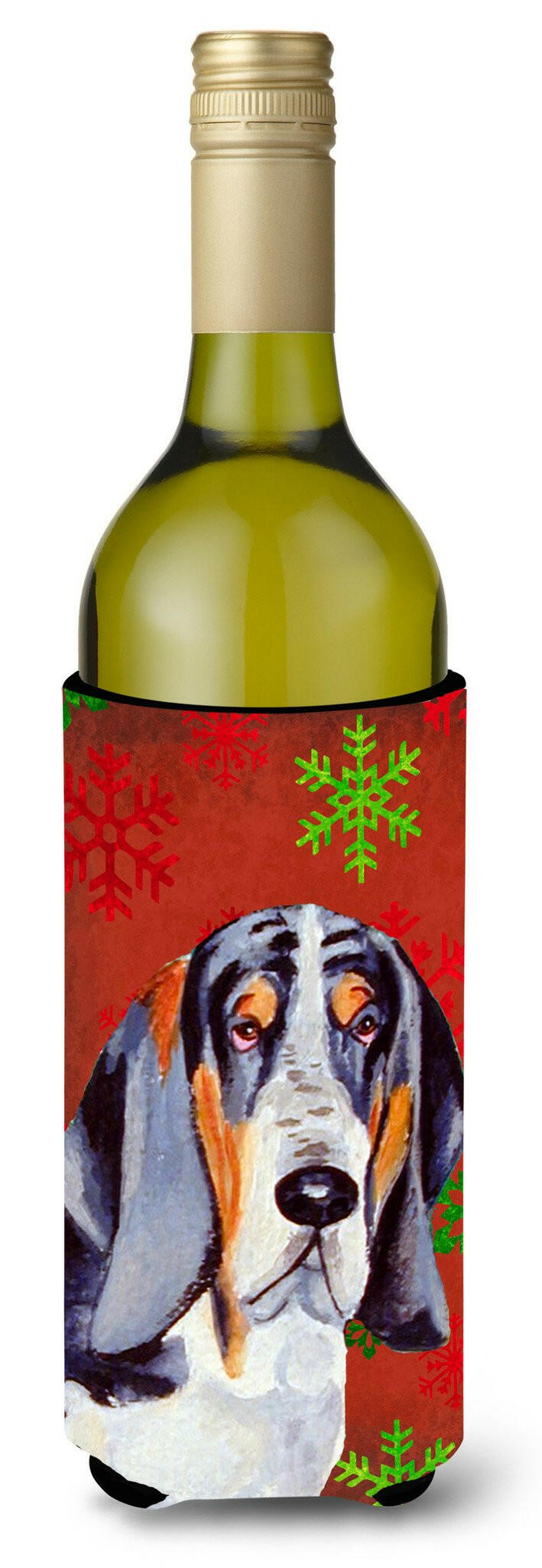 Basset Hound Snowflakes Holiday Christmas Wine Bottle Beverage Insulator Beverage Insulator Hugger by Caroline's Treasures