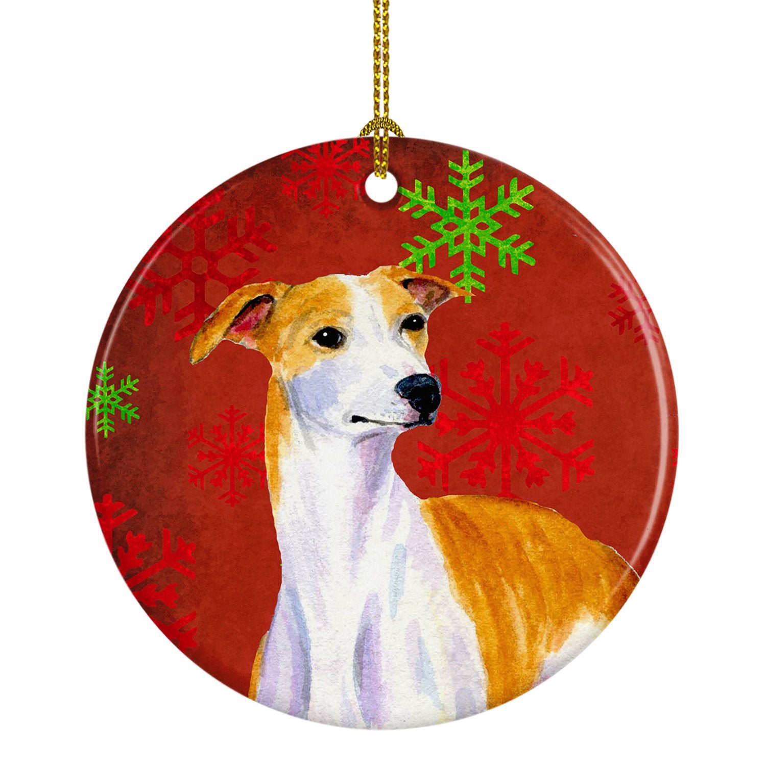Whippet Red Snowflake Holiday Christmas Ceramic Ornament LH9328 by Caroline's Treasures