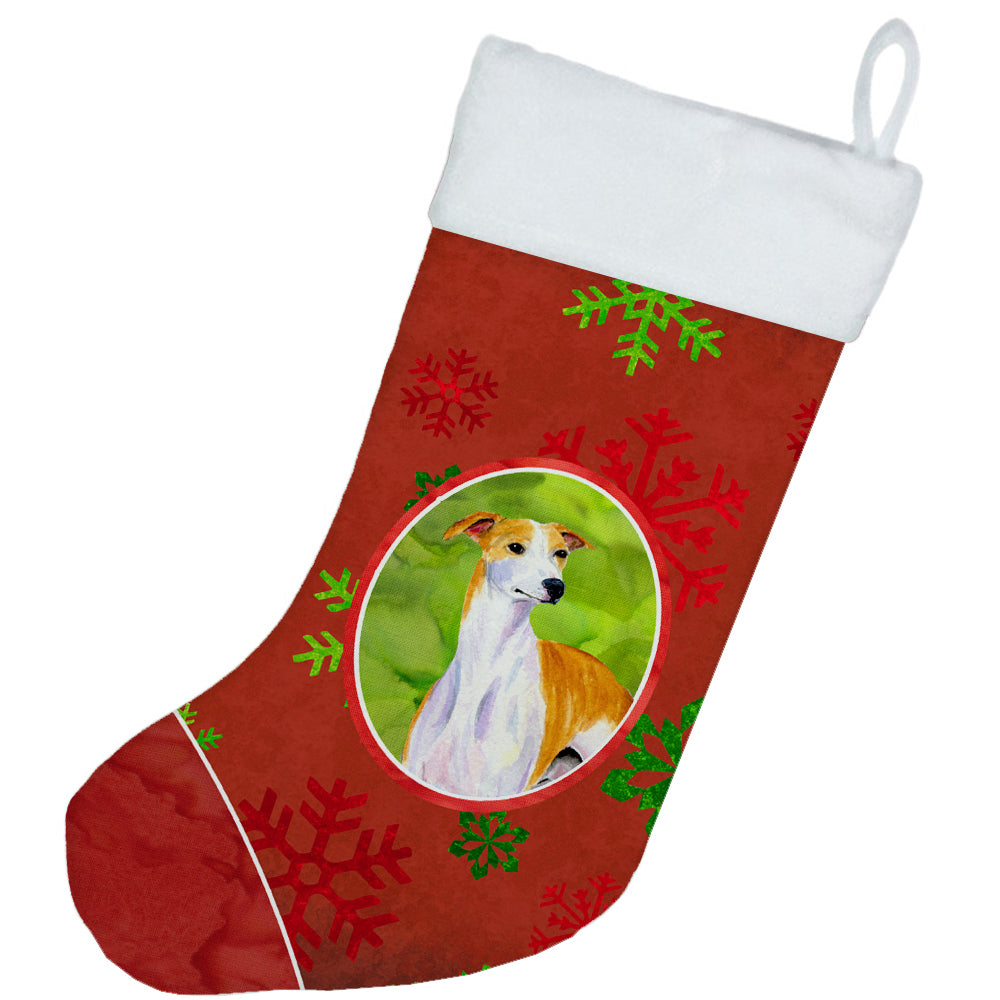 Whippet Red and Green Snowflakes Holiday Christmas Christmas Stocking LH9328
