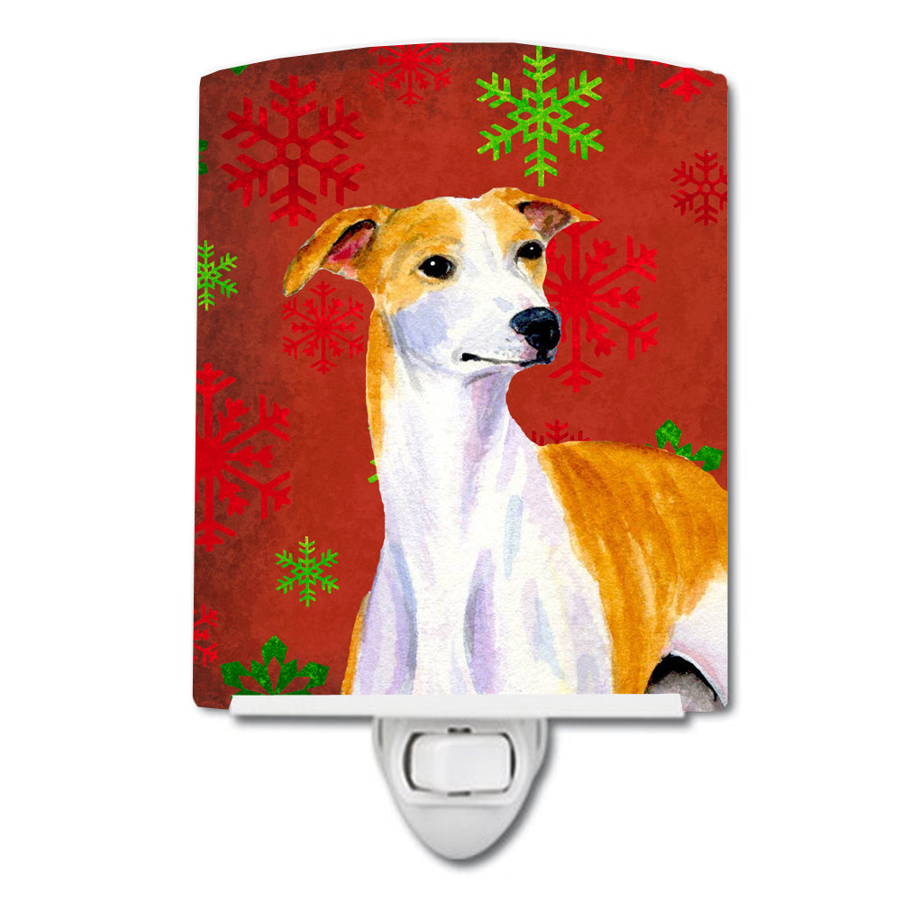 Whippet Red and Green Snowflakes Holiday Christmas Ceramic Night Light LH9328CNL - the-store.com