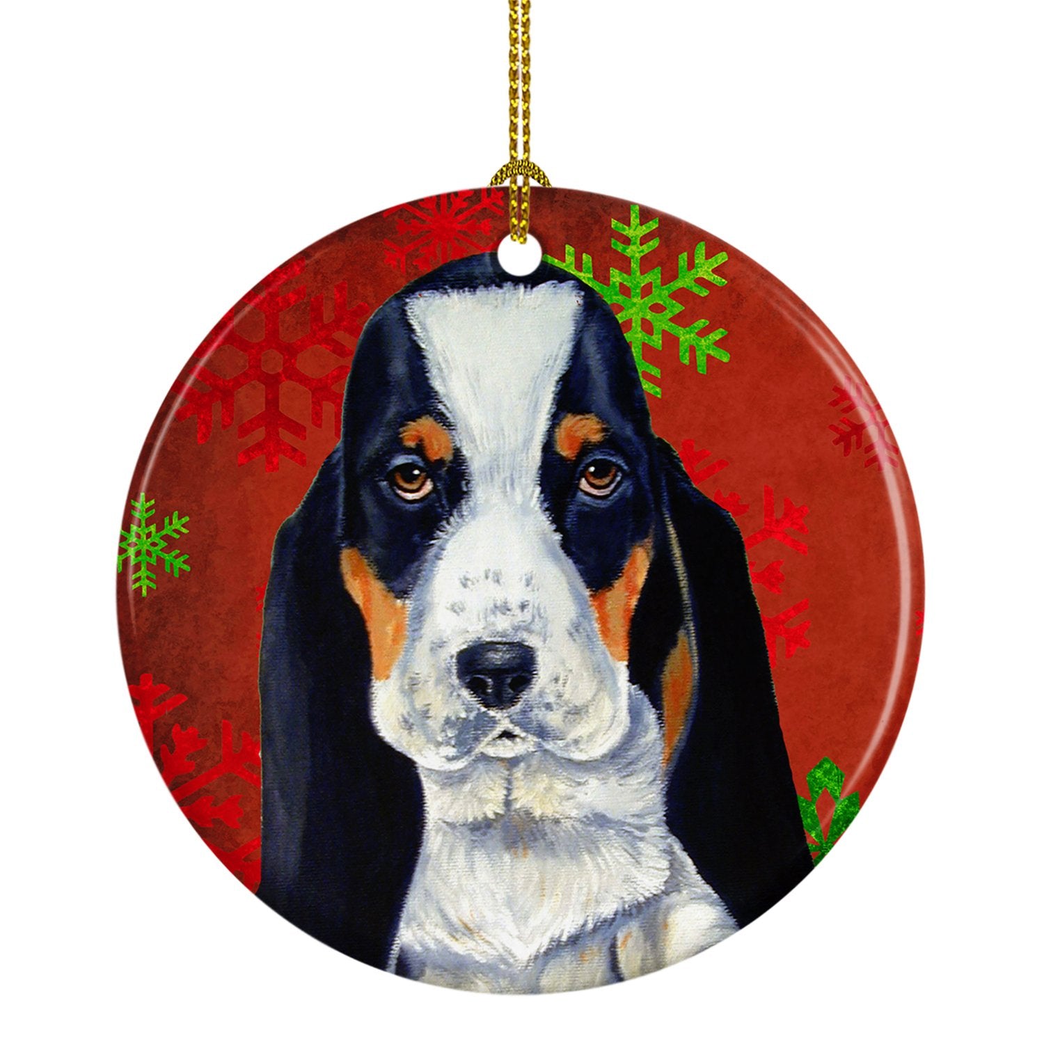 Basset Hound Red Snowflake Holiday Christmas Ceramic Ornament LH9329 by Caroline's Treasures