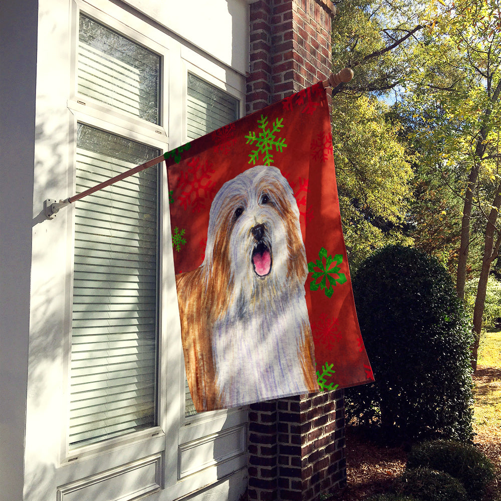 Bearded Collie Red  Green Snowflakes Holiday Christmas Flag Canvas House Size
