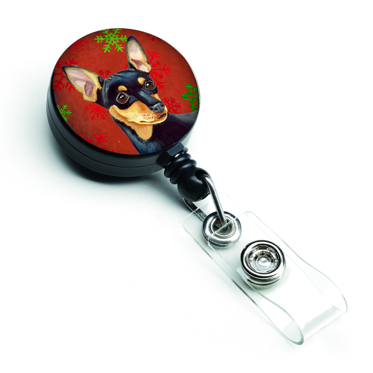 Min Pin Red and Green Snowflakes Holiday Christmas Retractable Badge Reel LH9335BR