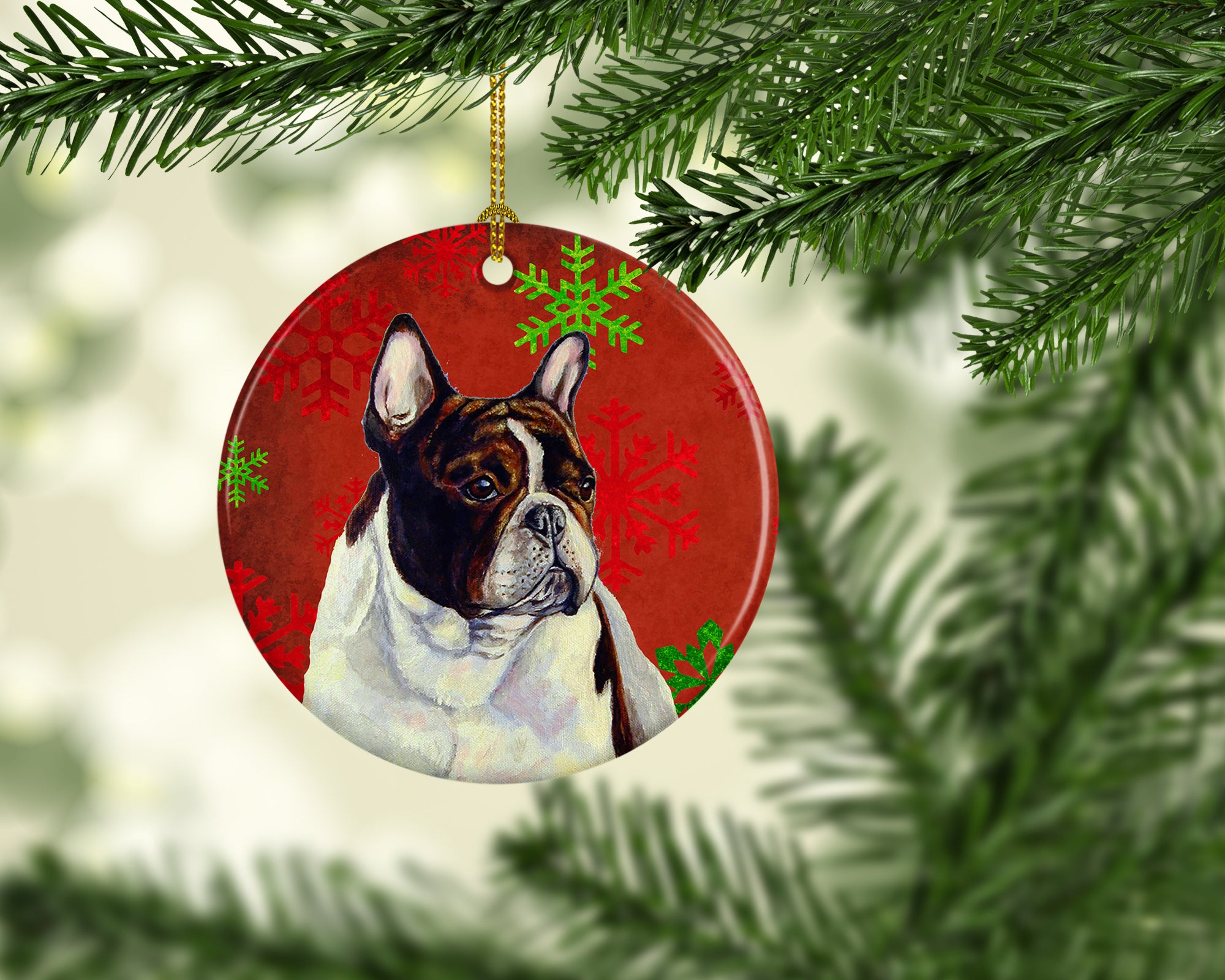French Bulldog Red Snowflake Holiday Christmas Ceramic Ornament LH9337 - the-store.com