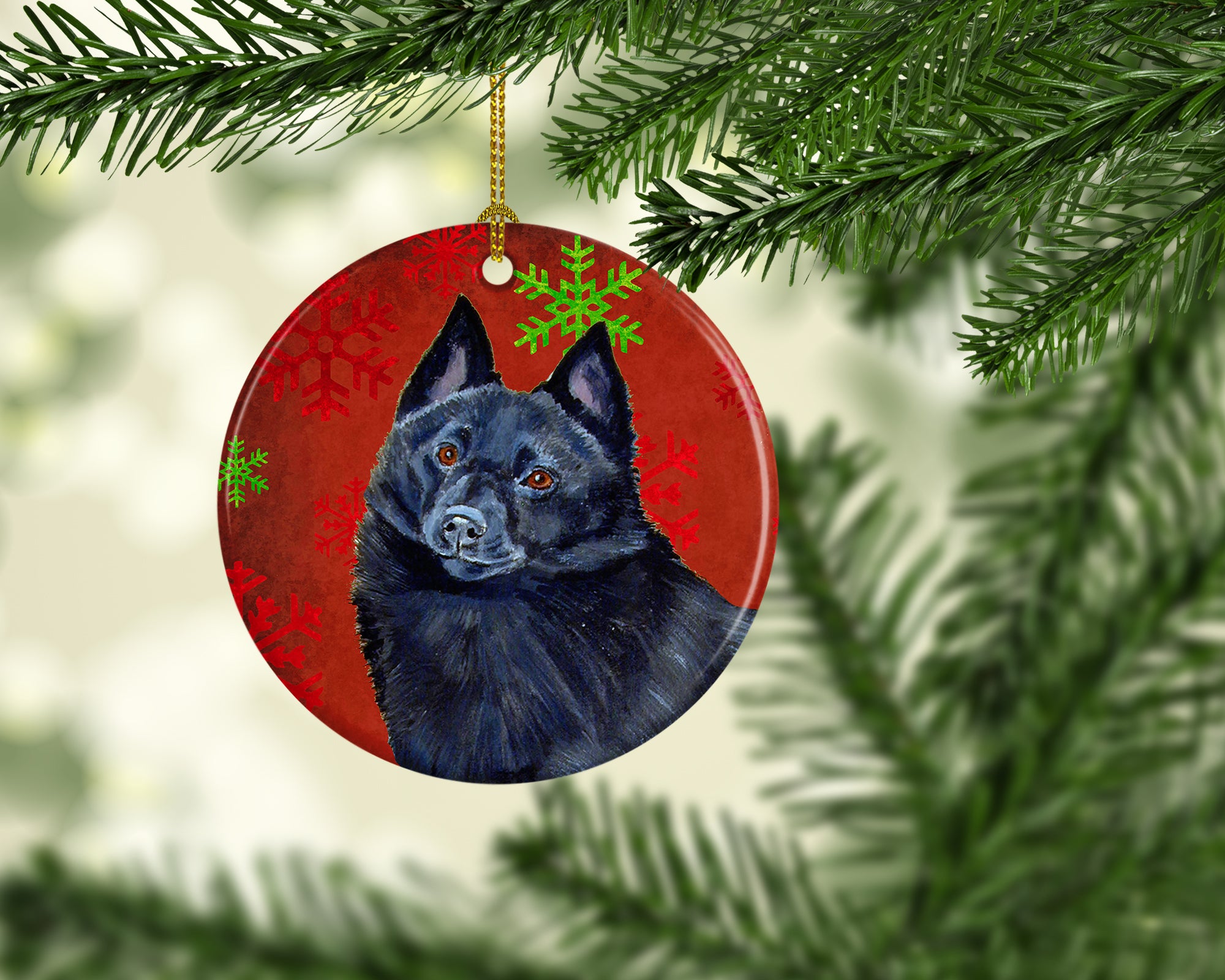 Schipperke Red Snowflake Holiday Christmas Ceramic Ornament LH9339 - the-store.com