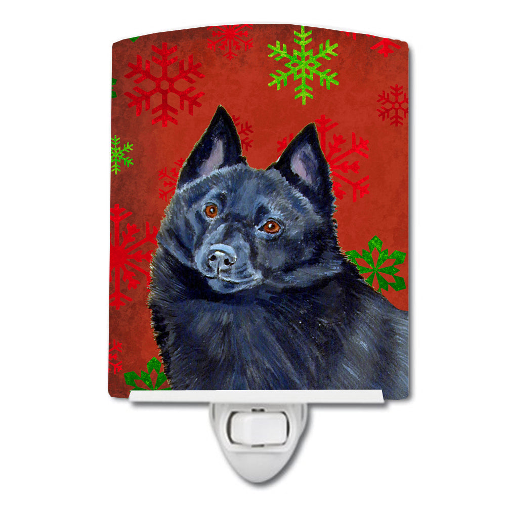 Schipperke Red and Green Snowflakes Holiday Christmas Ceramic Night Light LH9339CNL - the-store.com