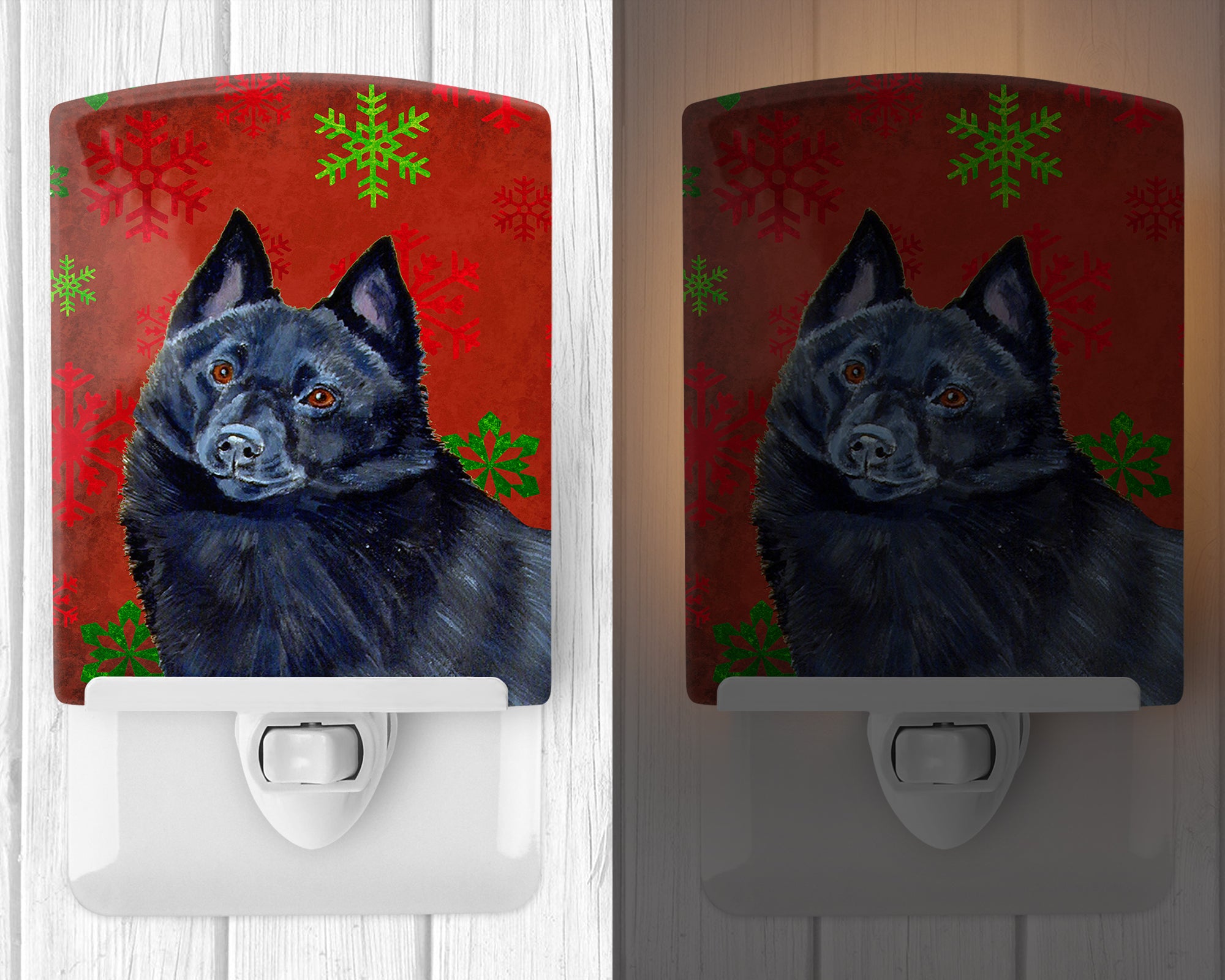 Schipperke Red and Green Snowflakes Holiday Christmas Ceramic Night Light LH9339CNL - the-store.com