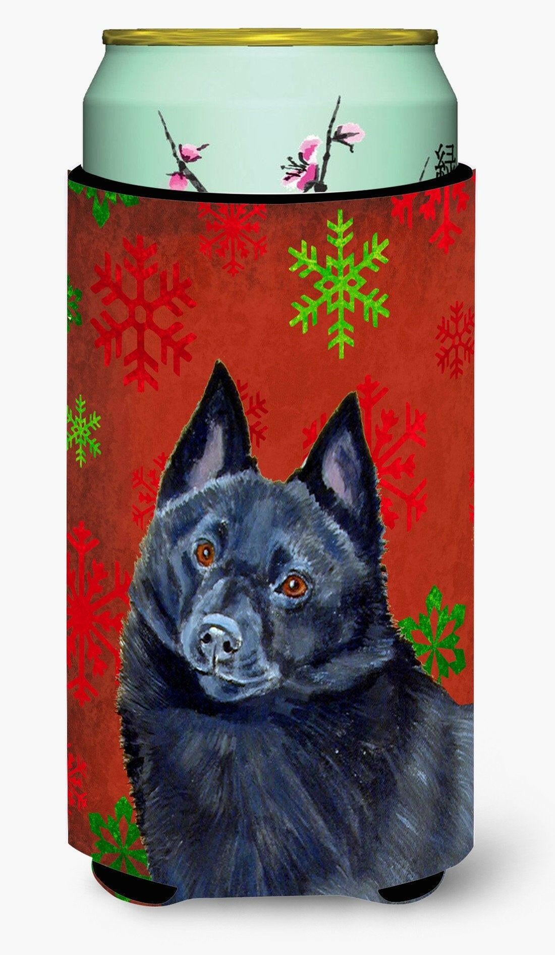 Schipperke Red and Green Snowflakes Holiday Christmas  Tall Boy Beverage Insulator Beverage Insulator Hugger by Caroline's Treasures