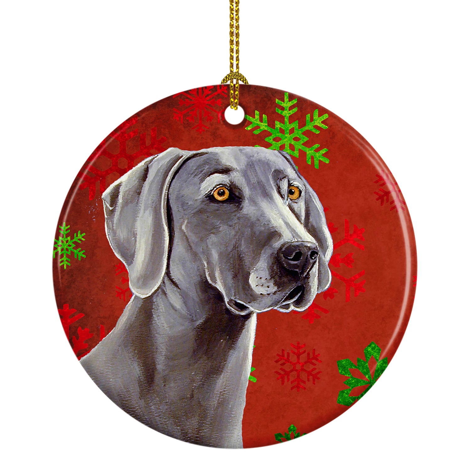 Weimaraner Red Snowflake Holiday Christmas Ceramic Ornament LH9341 - the-store.com