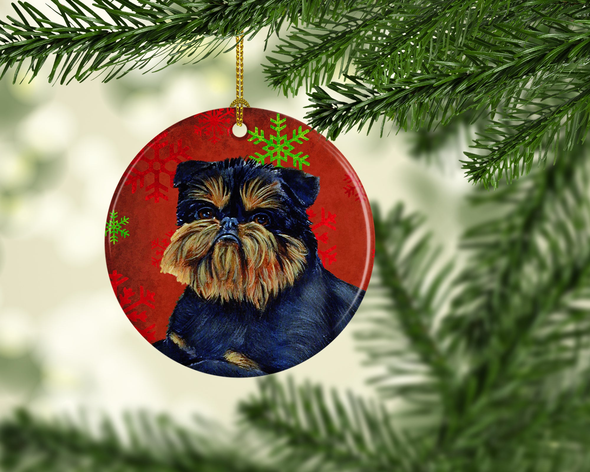 Brussels Griffon Red Snowflake Holiday Christmas Ceramic Ornament LH9343 - the-store.com
