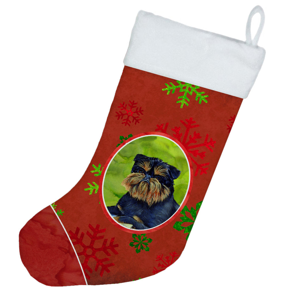 Brussels Griffon Red and Green Snowflakes Holiday Christmas Stocking