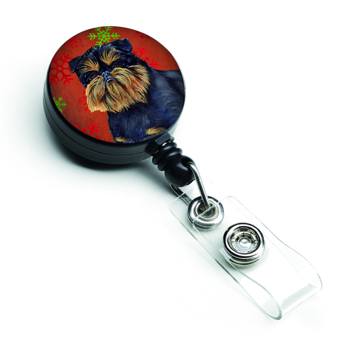 Brussels Griffon Red and Green Snowflakes Holiday Christmas Retractable Badge Reel LH9343BR