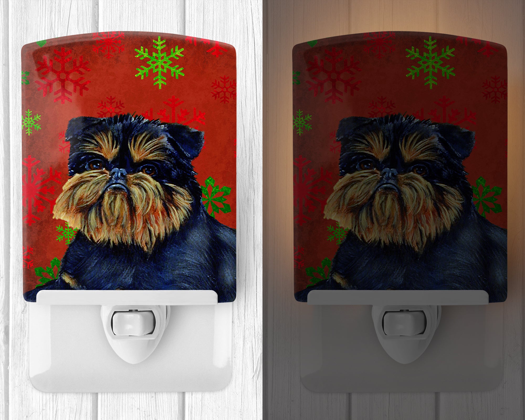 Brussels Griffon Red and Green Snowflakes Holiday Christmas Ceramic Night Light LH9343CNL - the-store.com