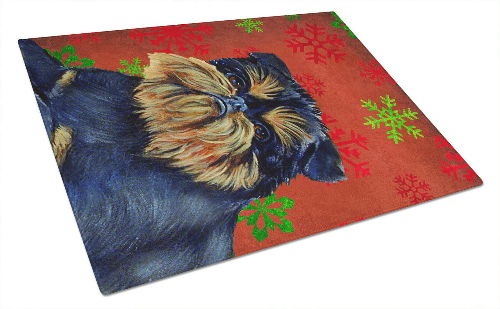 Brussels Griffon Red and Green Snowflakes Christmas Glass Cutting Board Large by Caroline's Treasures