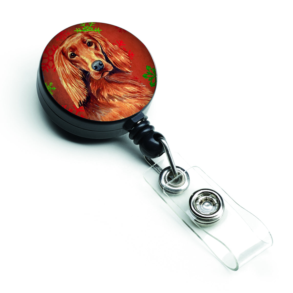 Irish Setter Red and Green Snowflakes Holiday Christmas Retractable Badge Reel LH9344BR