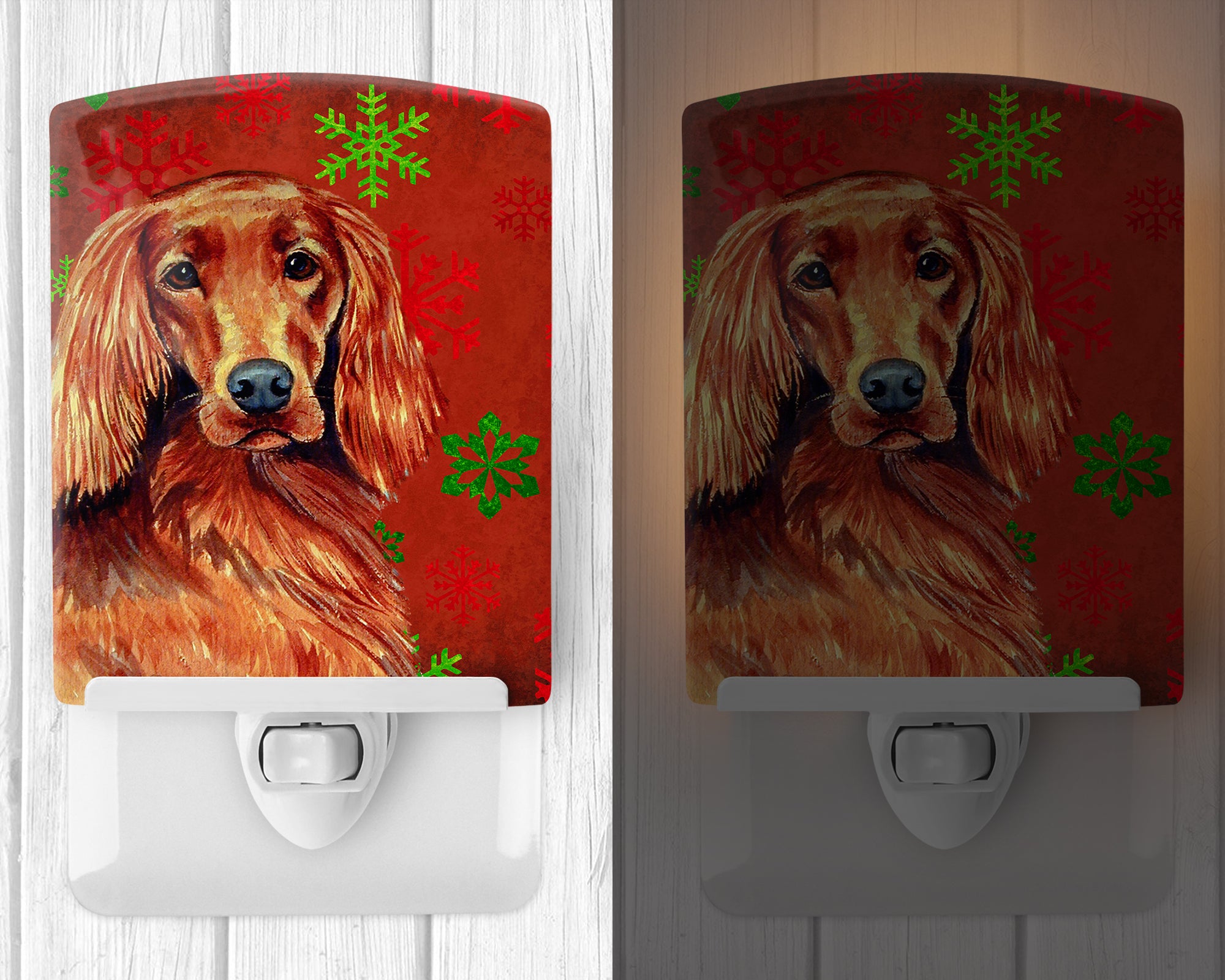 Irish Setter Red and Green Snowflakes Holiday Christmas Ceramic Night Light LH9344CNL - the-store.com