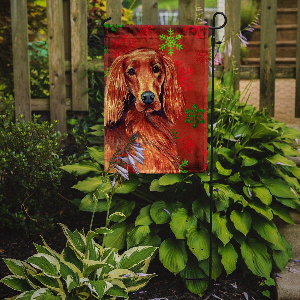 Irish Setter Red and Green Snowflakes Holiday Christmas Flag Garden Size.