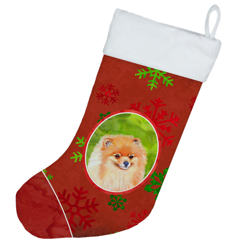 Pomeranian Red and Green Snowflakes Holiday Christmas Christmas Stocking LH9350
