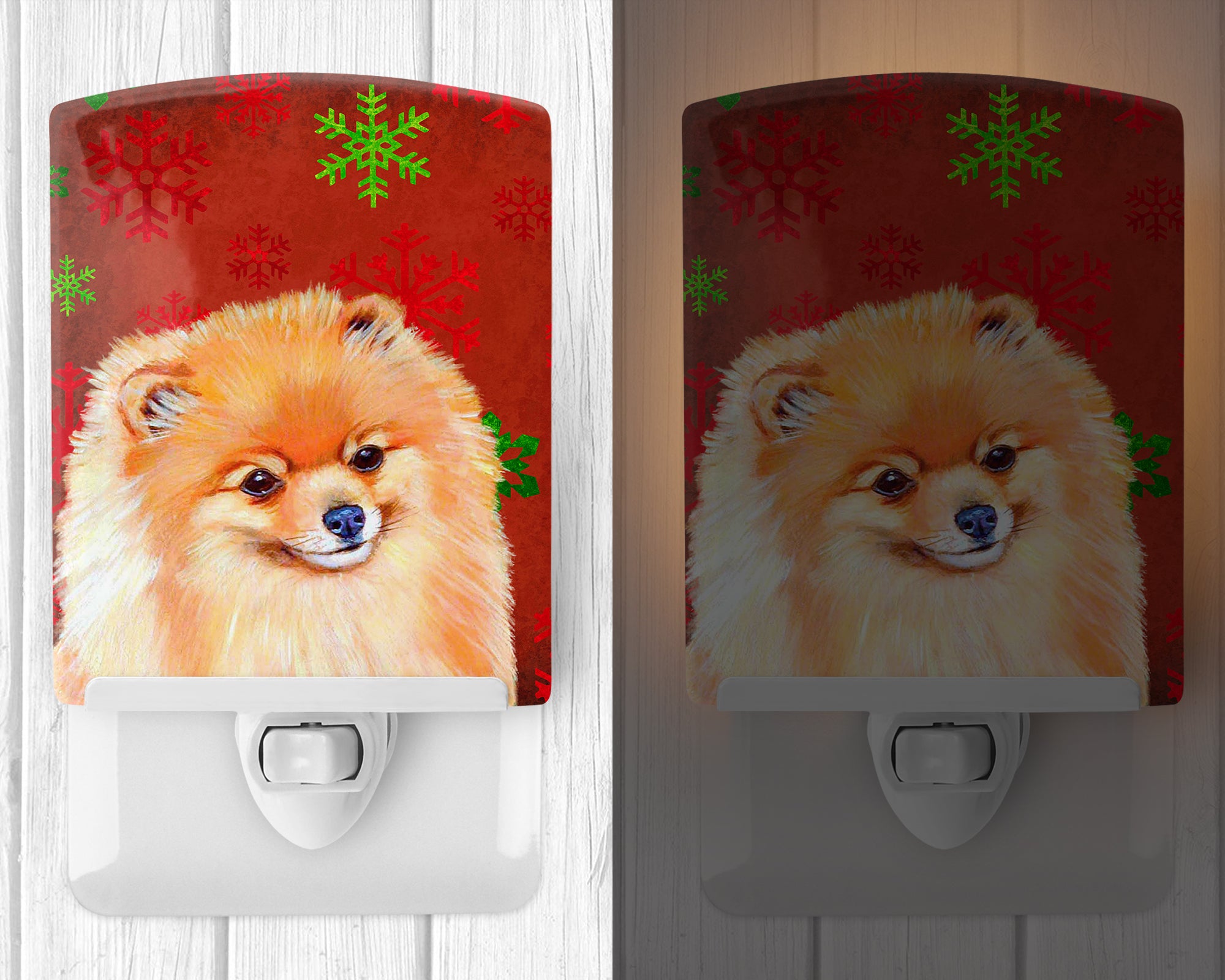 Pomeranian Red and Green Snowflakes Holiday Christmas Ceramic Night Light LH9350CNL - the-store.com