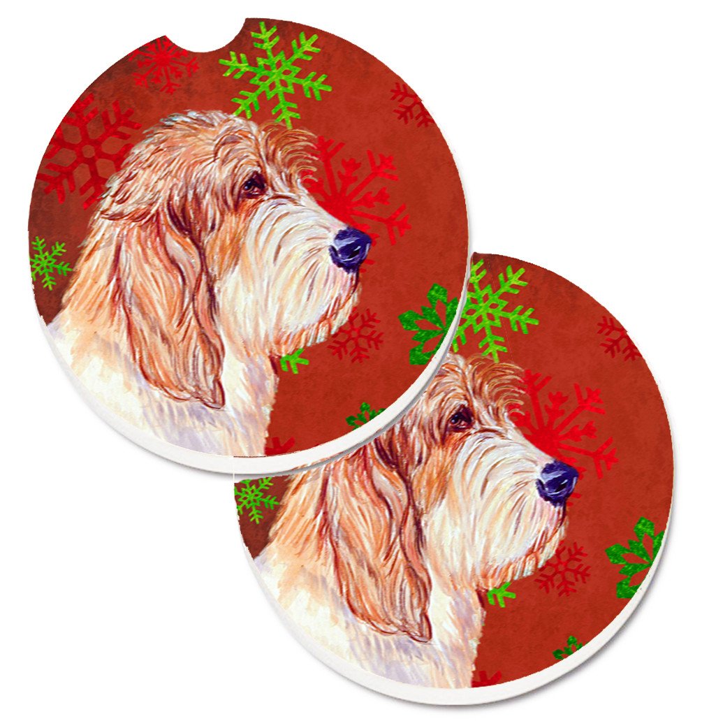 Petit Basset Griffon Vendeen Red Green Snowflake Christmas Set of 2 Cup Holder Car Coasters LH9352CARC by Caroline's Treasures