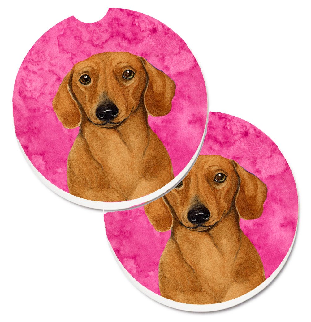 Pink Dachshund Set of 2 Cup Holder Car Coasters LH9357PKCARC by Caroline's Treasures