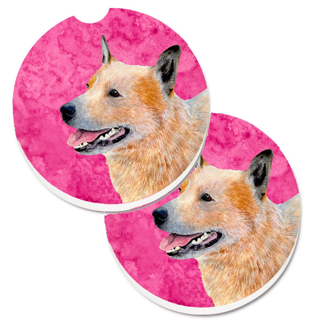 Pink Australian Cattle Dog Set of 2 Cup Holder Car Coasters LH9362PKCARC by Caroline's Treasures