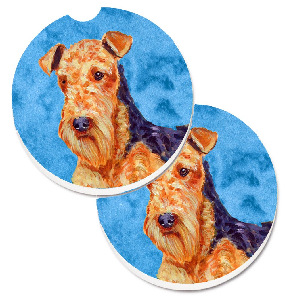 Blue Airedale Set of 2 Cup Holder Car Coasters LH9381BUCARC by Caroline's Treasures