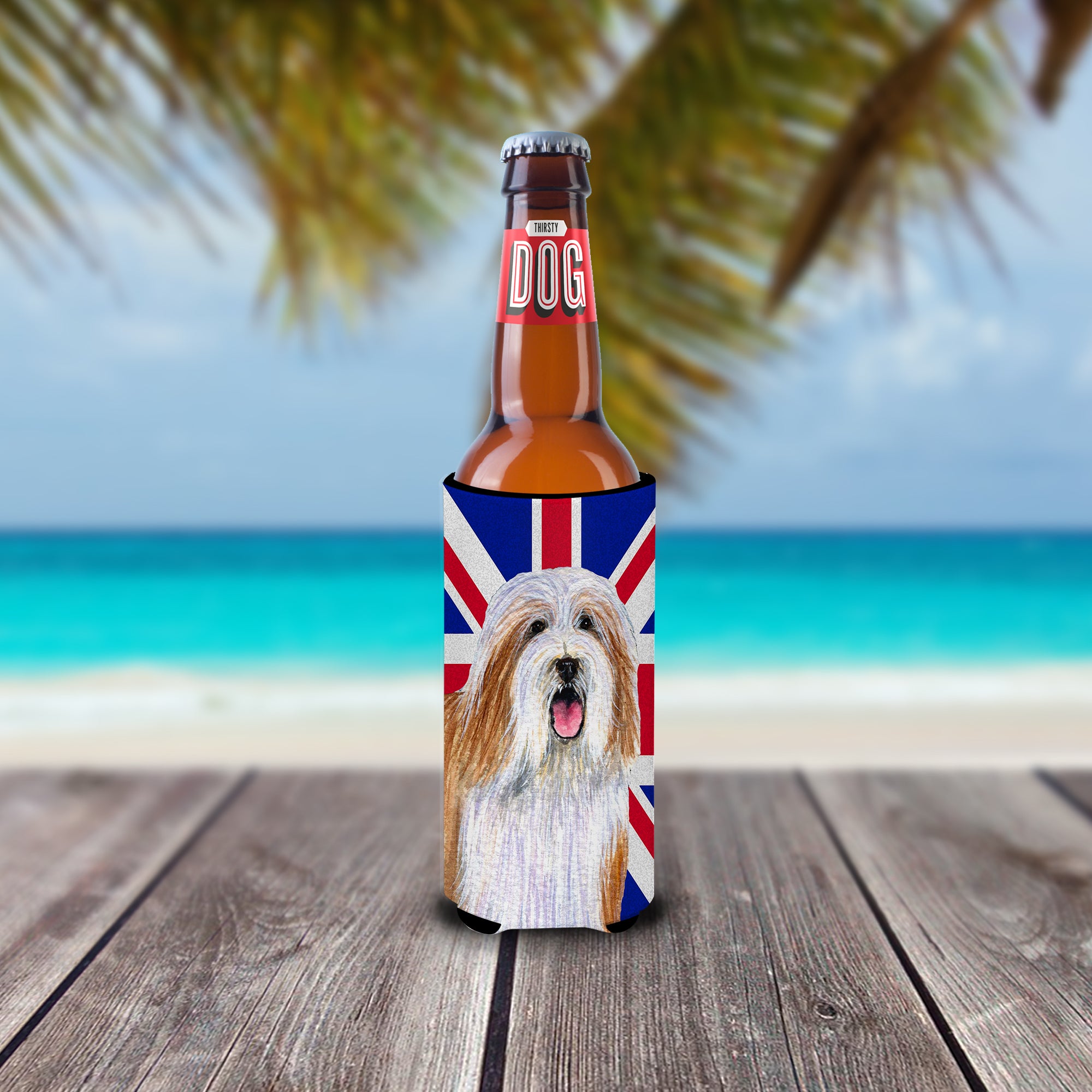 Bearded Collie with English Union Jack British Flag Ultra Beverage Insulators for slim cans LH9482MUK