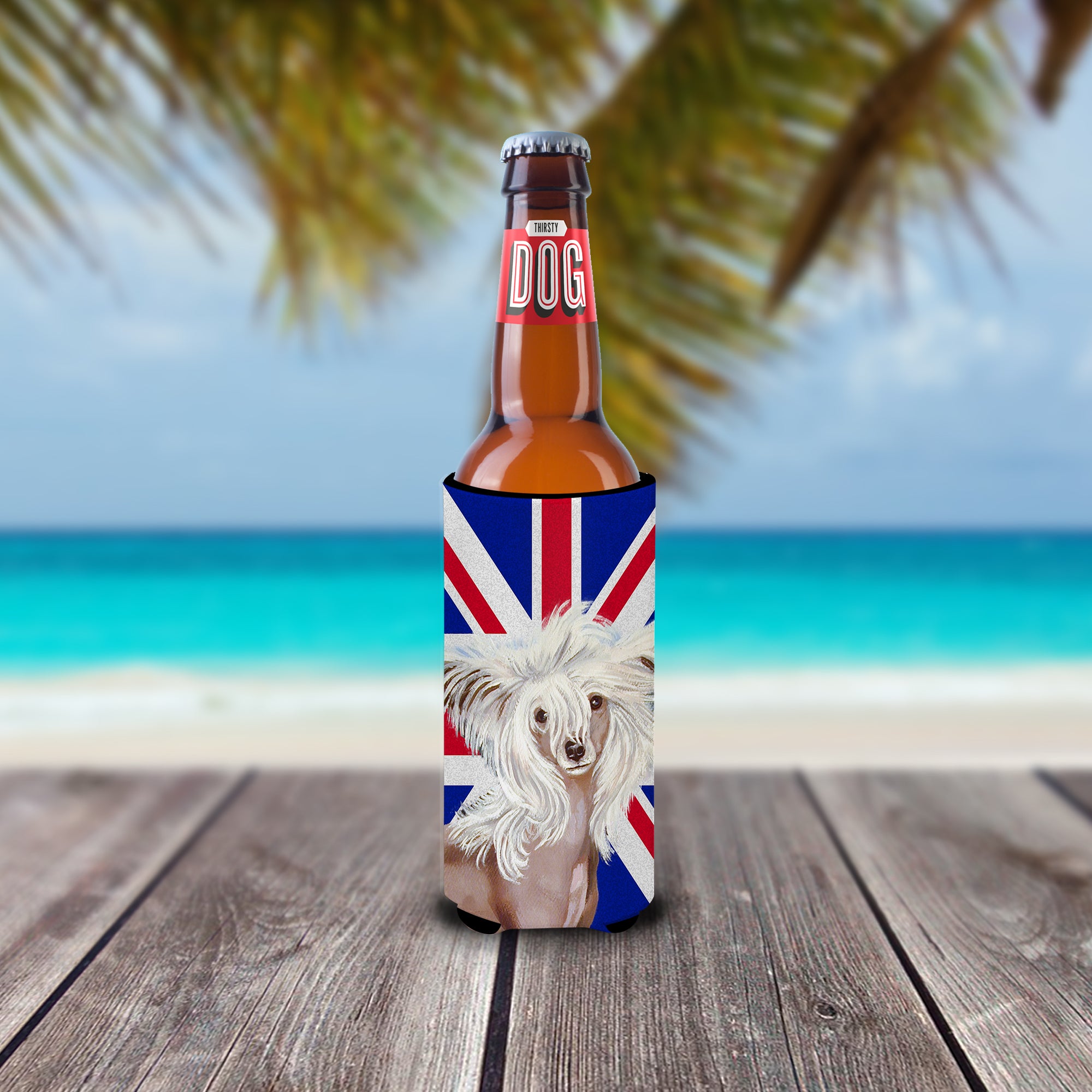 Chinese Crested with English Union Jack British Flag Ultra Beverage Insulators for slim cans LH9501MUK.