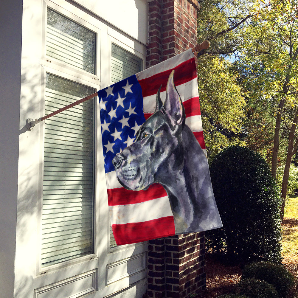 Black Great Dane USA Patriotic American Flag Flag Canvas House Size LH9543CHF