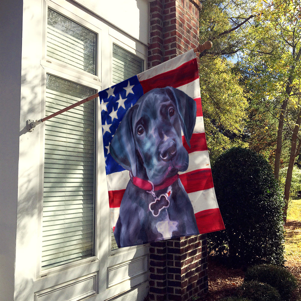 Black Great Dane Puppy USA Patriotic American Flag Flag Canvas House Size LH9544CHF