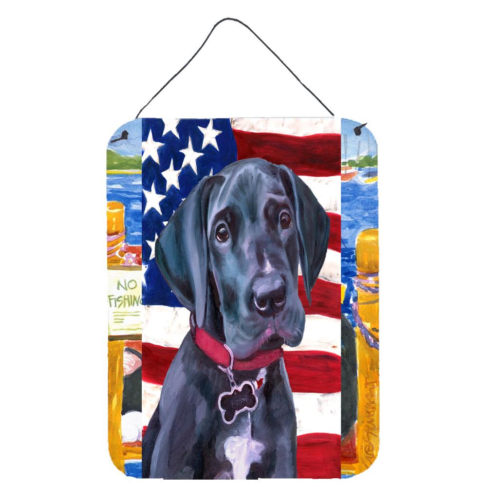 Black Great Dane Puppy USA Patriotic American Flag Wall or Door Hanging Prints LH9544DS1216 by Caroline's Treasures