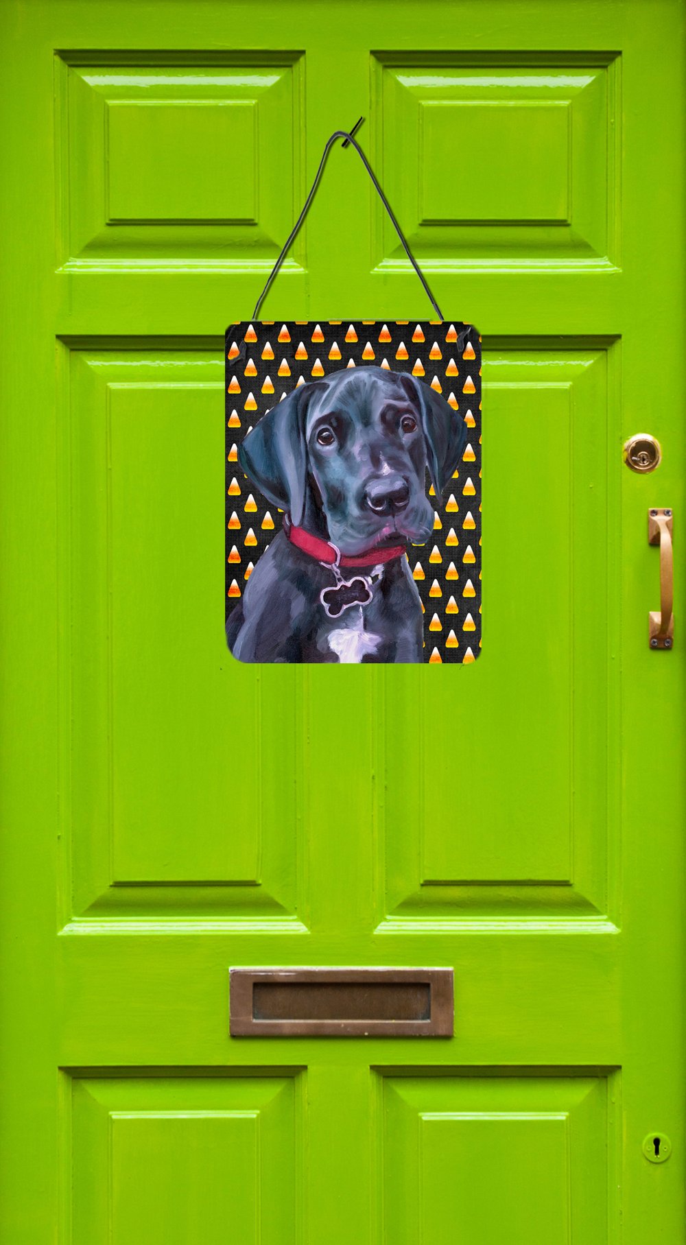 Black Great Dane Puppy Candy Corn Halloween Wall or Door Hanging Prints LH9551DS1216 by Caroline's Treasures