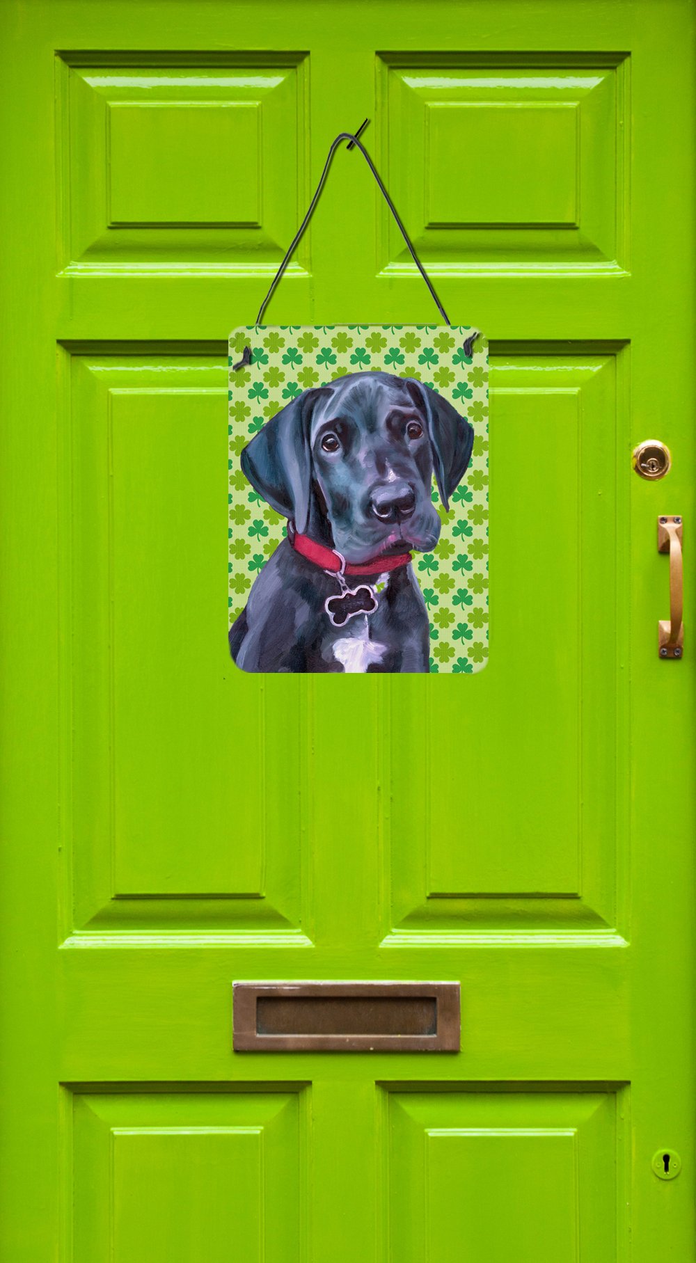 Black Great Dane Puppy St. Patrick's Day Shamrock Wall or Door Hanging Prints LH9572DS1216 by Caroline's Treasures