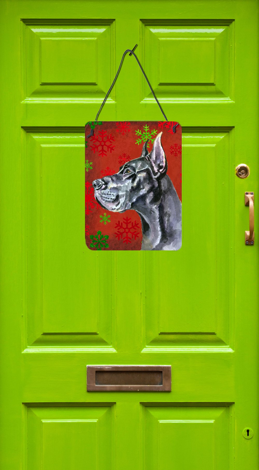 Black Great Dane Red Snowflakes Holiday Christmas Wall or Door Hanging Prints LH9578DS1216 by Caroline's Treasures