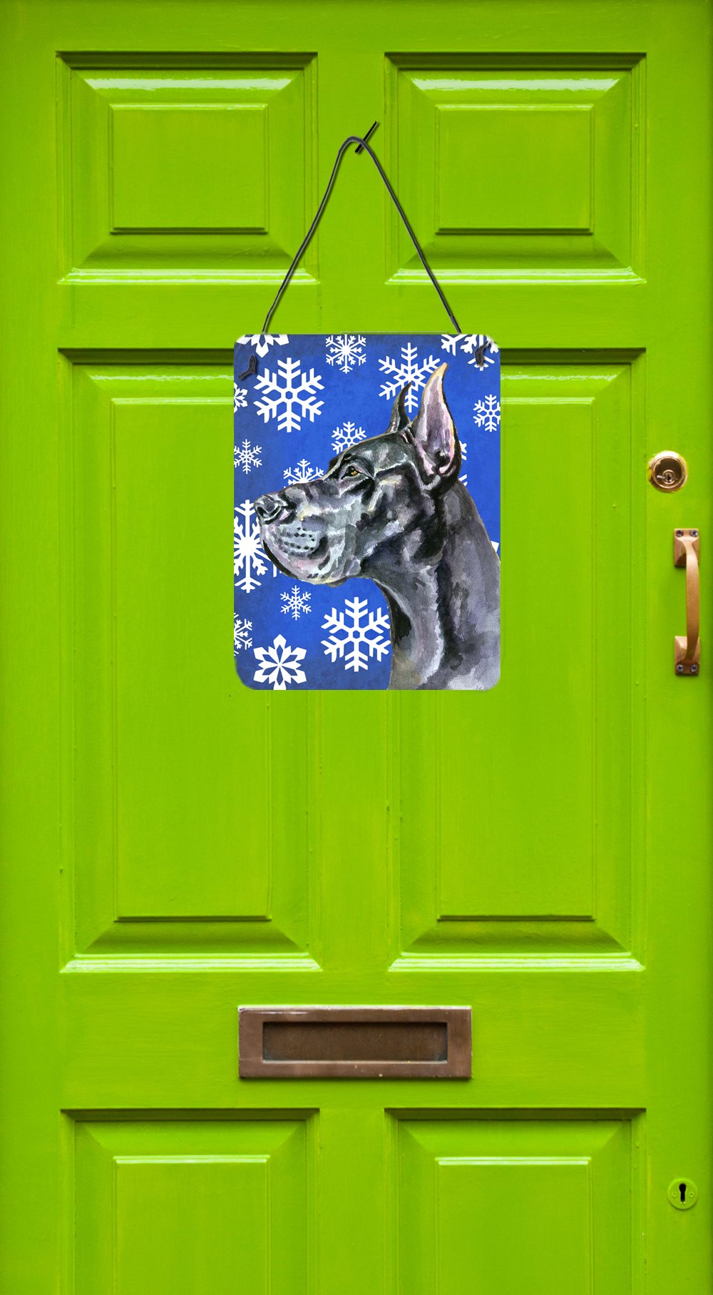 Black Great Dane Winter Snowflakes Holiday Wall or Door Hanging Prints LH9585DS1216 by Caroline's Treasures