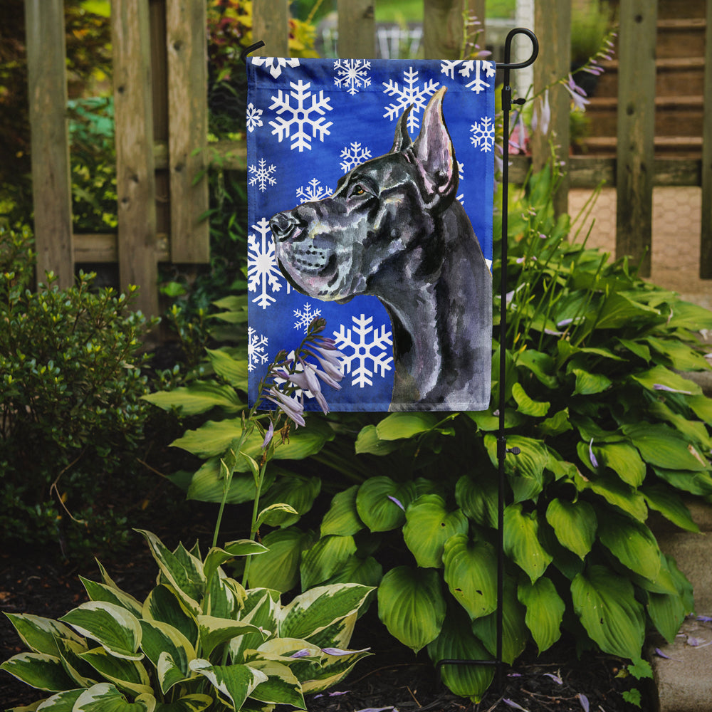 Black Great Dane Winter Snowflakes Holiday Flag Garden Size LH9585GF