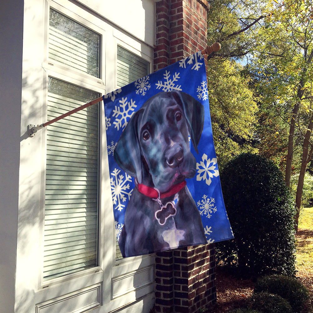 Black Great Dane Puppy Winter Snowflakes Holiday Flag Canvas House Size LH9586CHF