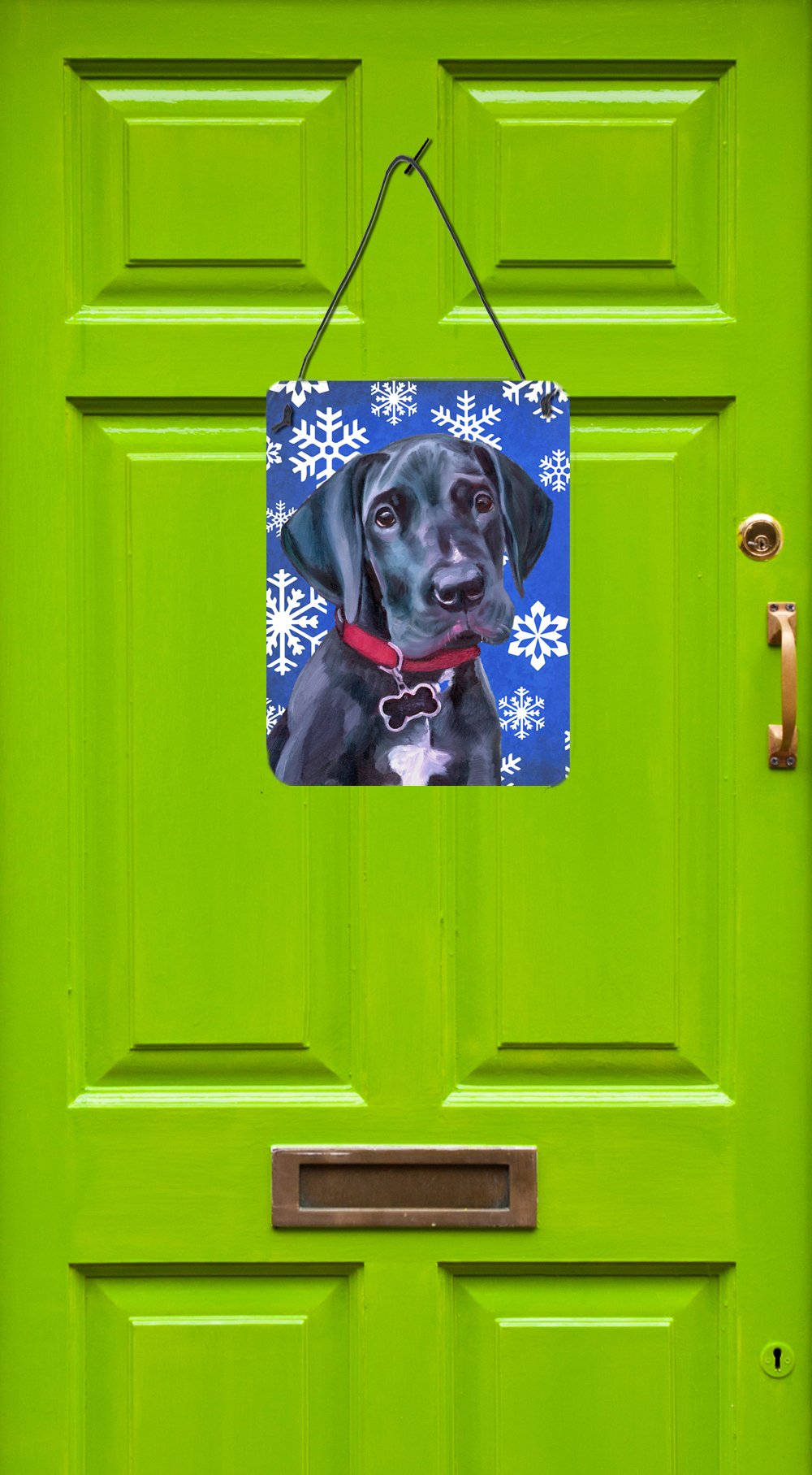 Black Great Dane Puppy Winter Snowflakes Holiday Wall or Door Hanging Prints LH9586DS1216 by Caroline's Treasures