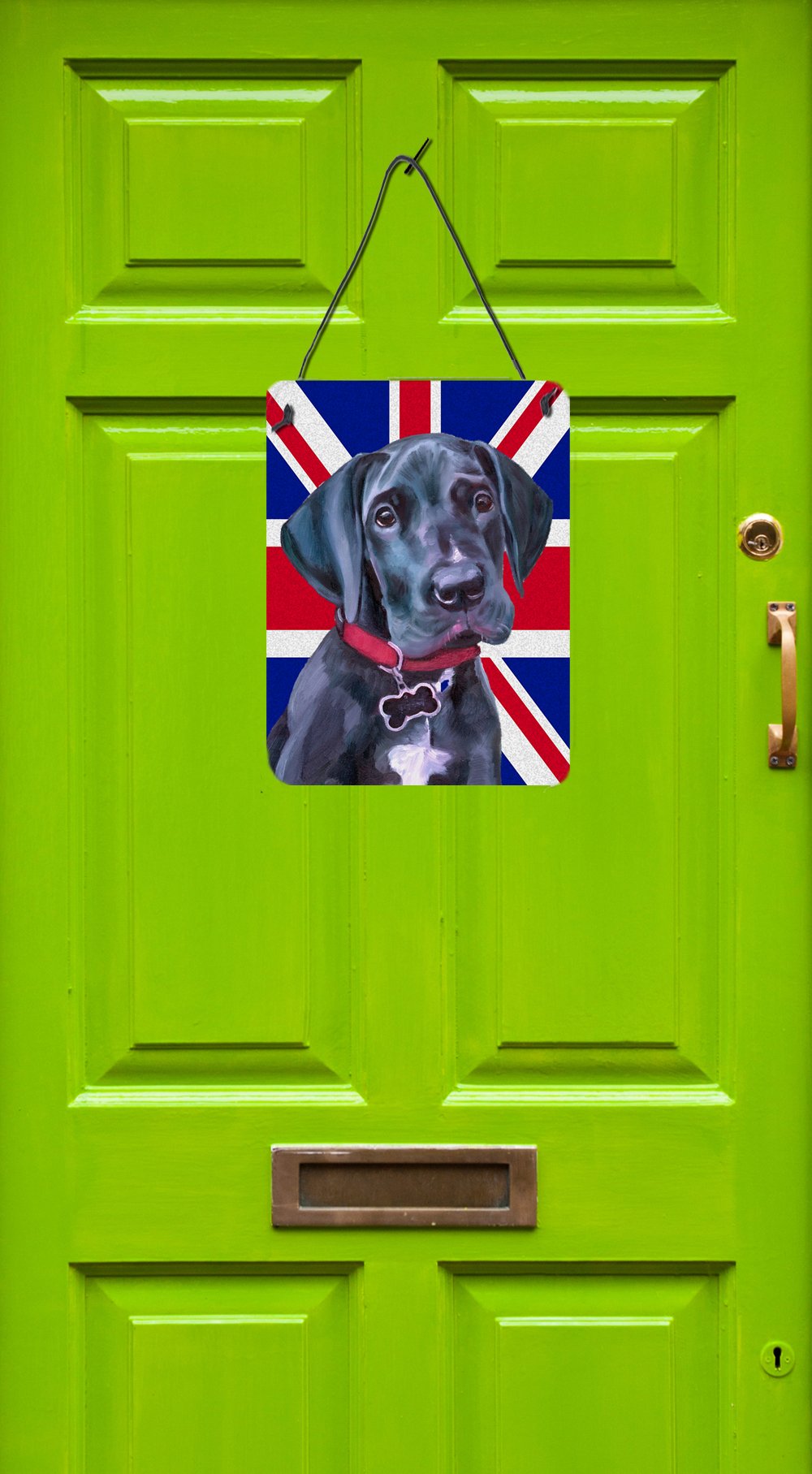 Black Great Dane Puppy with English Union Jack British Flag Wall or Door Hanging Prints LH9600DS1216 by Caroline's Treasures