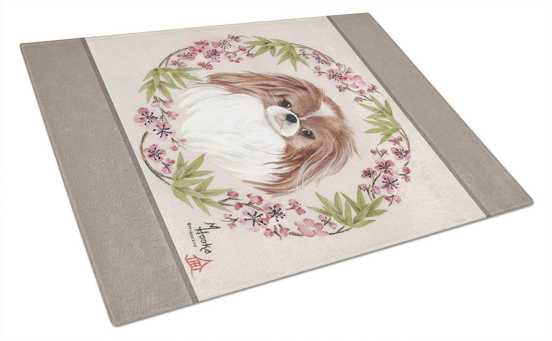 Japanese Chin Wreath of Flowers Glass Cutting Board Large MH1009LCB by Caroline's Treasures